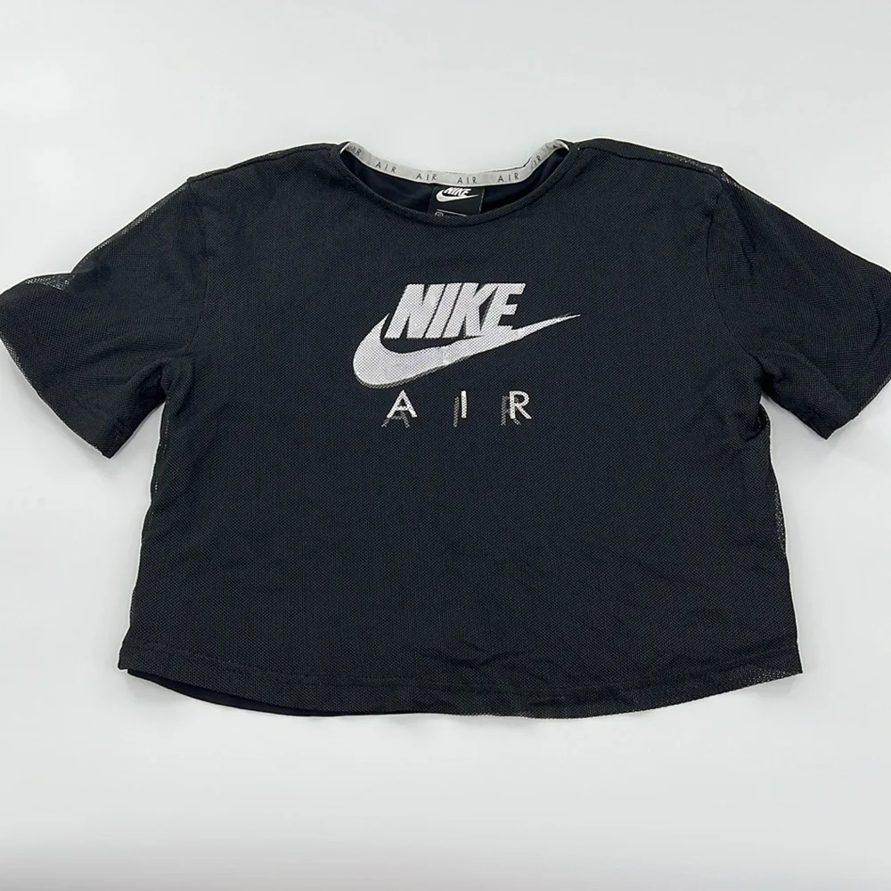 Nike Air Women's Relaxed Fit Mesh-Overlay Cropped T-Shirt athletic‎ gym XS